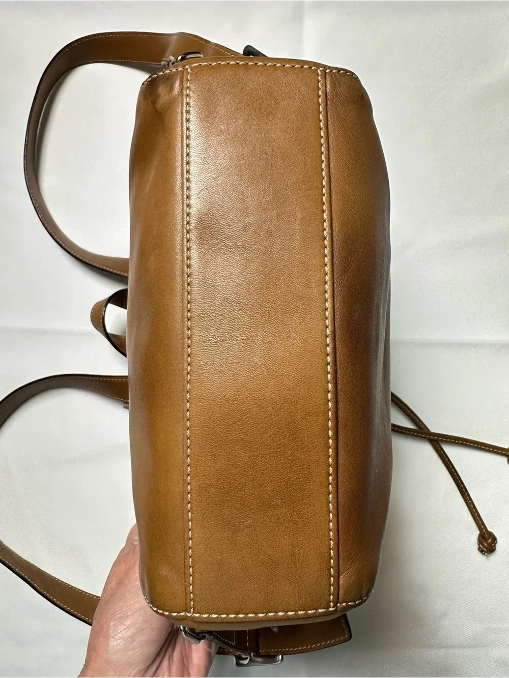 Vintage Coach British Tan Soft Leather Drawstring Backpack with Buckle Flap